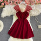 Solid color strapless dress is slim  2788