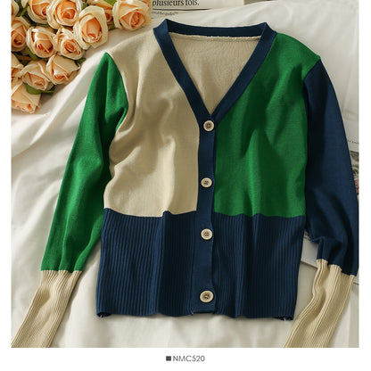 Hong Kong Vintage contrast stitched single breasted cardigan top women's  2025