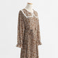 Dress gentle wind long sleeved chiffon skirt with slim waist and long Lapel skirt  2175