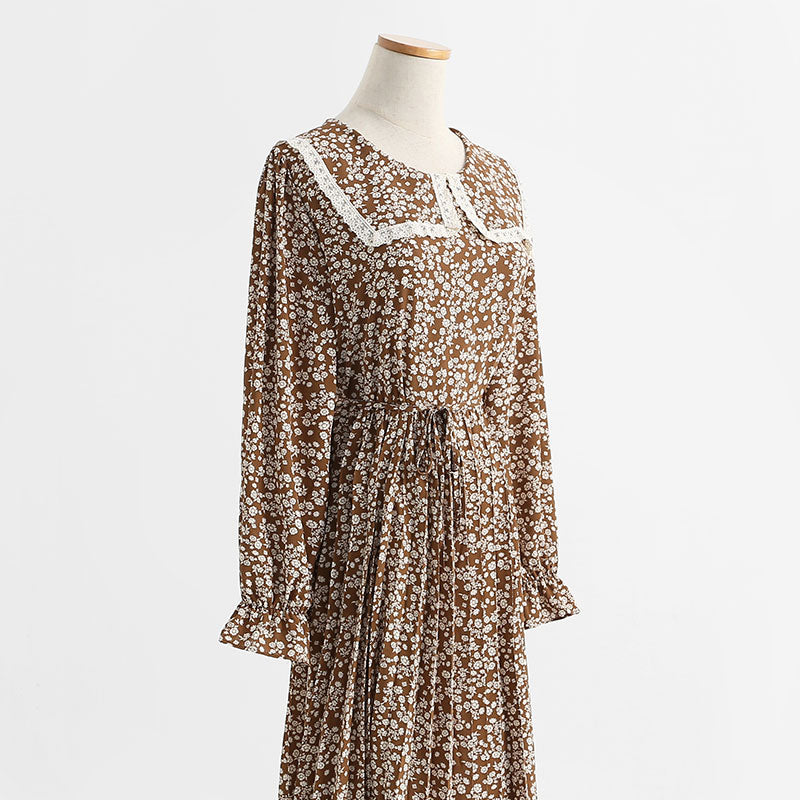 Dress gentle wind long sleeved chiffon skirt with slim waist and long Lapel skirt  2175