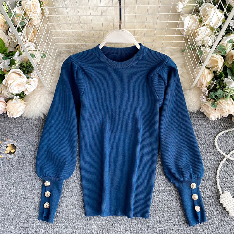 Top Damen-Blasenärmel innen und außen Wollpullover 1574
