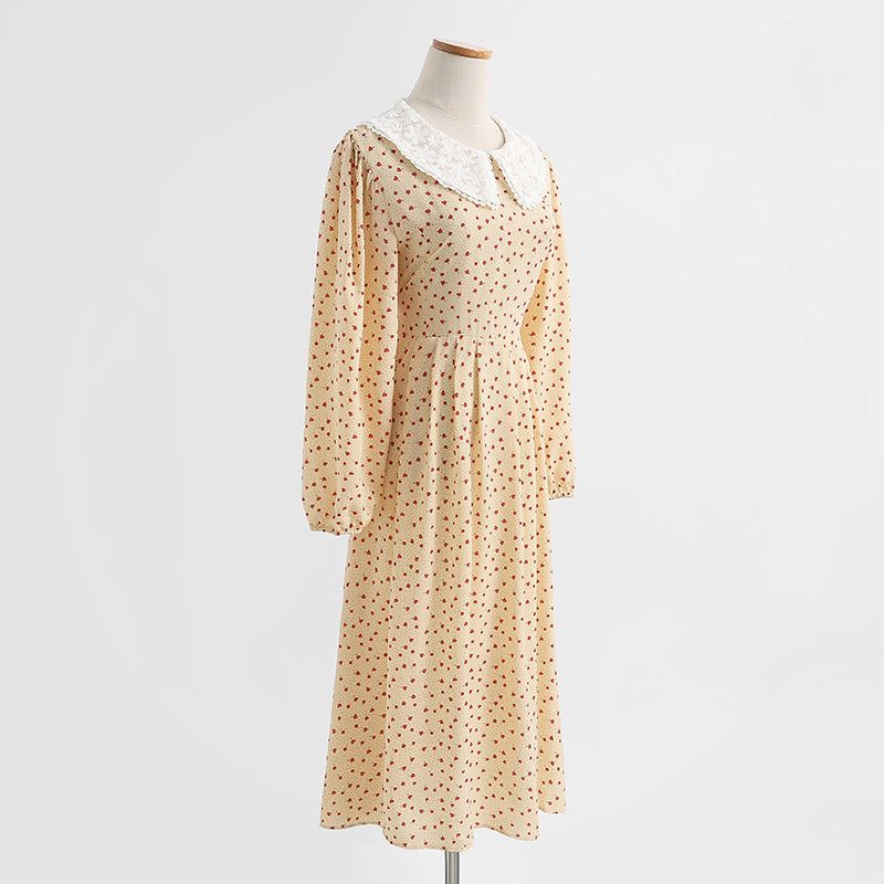 New female doll neck Vintage Chiffon Floral Dress  2250