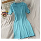 Simple and versatile solid color tight Lapel high waist wrap hip dress  2689