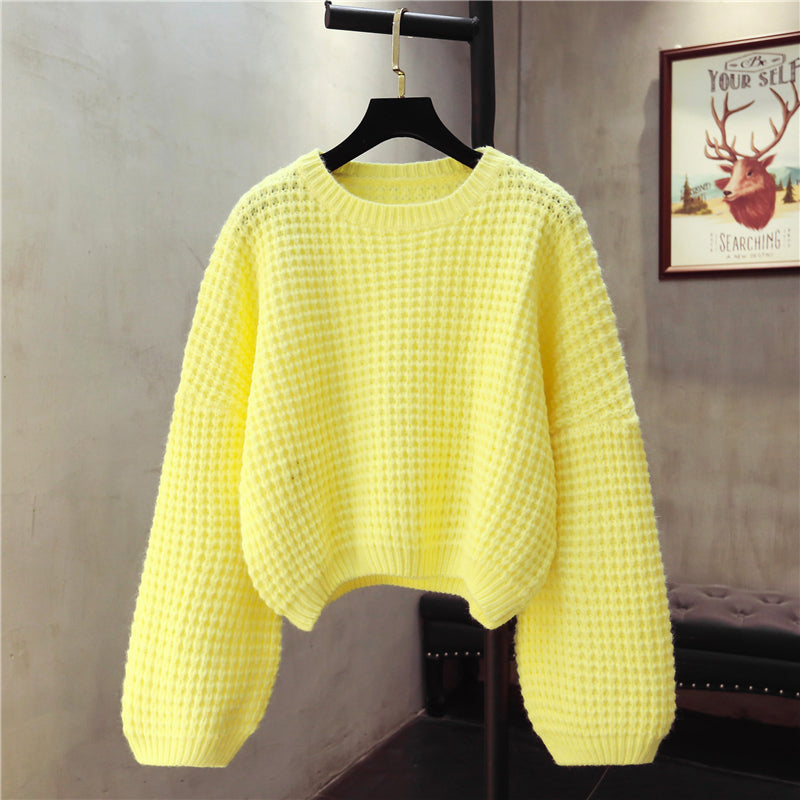 Einfacher Langarm-Pullover mit Rundhalsausschnitt 1476