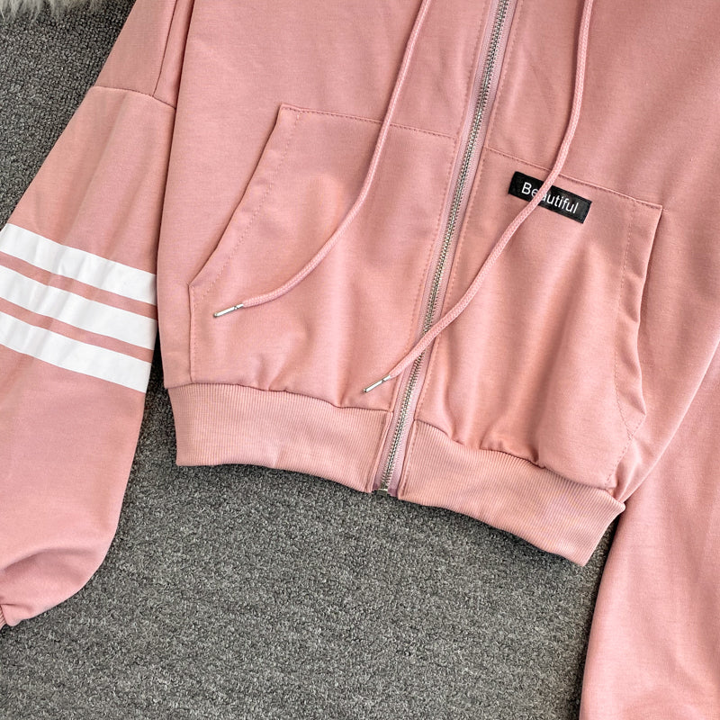Small fresh loose hooded sweater coat for women  1677