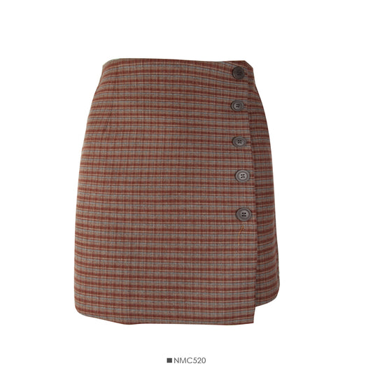 Jupe polyvalente en laine fine taille haute à boutonnage rétro de style Hong Kong 2593