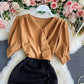 Light familiar commuter V-neck Pleated Dress  3291