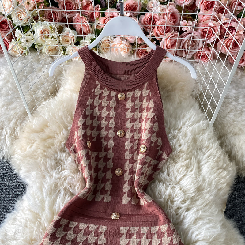Slim Plaid buttock knit dress one step skirt  2755