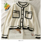 Korean stripe stand collar single breasted cardigan sweater female  1802