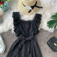 Vintage Lace square neck waist slim dress  2827