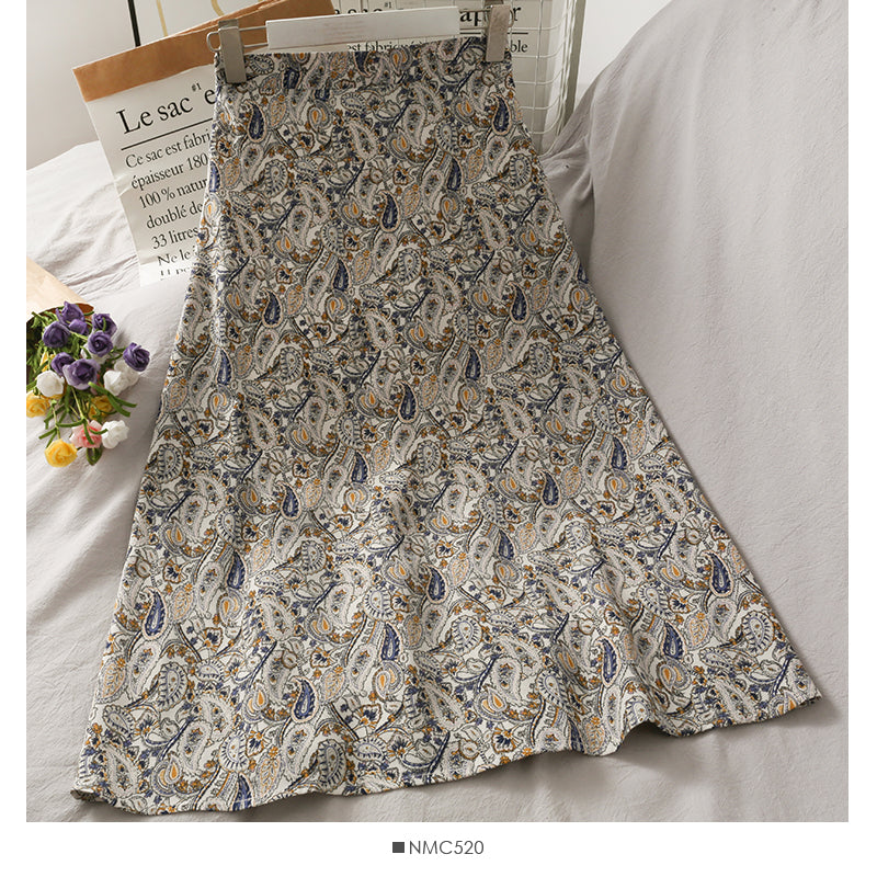 Jupe mi-longue slim taille haute fleurie 2636