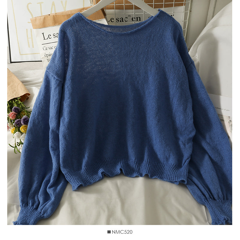 Slim low neck Pullover long sleeve top women's new solid color versatile curled sweater  2022