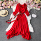 Waist closing temperament Ruffle hem long skirt  3405