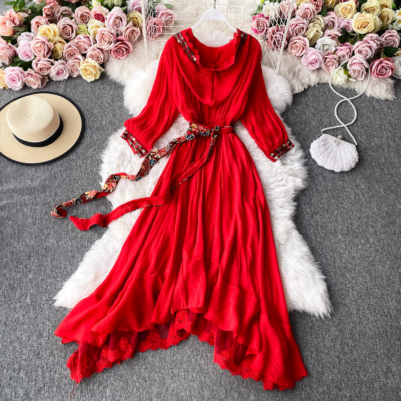 Waist closing temperament Ruffle hem long skirt  3405