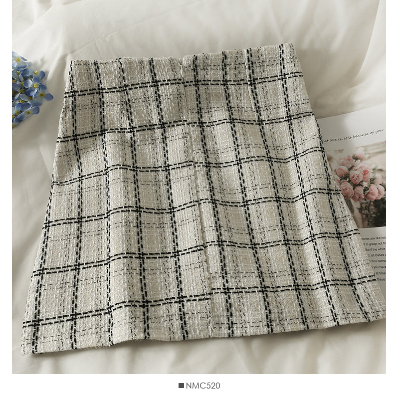 Hong Kong style retro high waist thin tweed skirt  2525