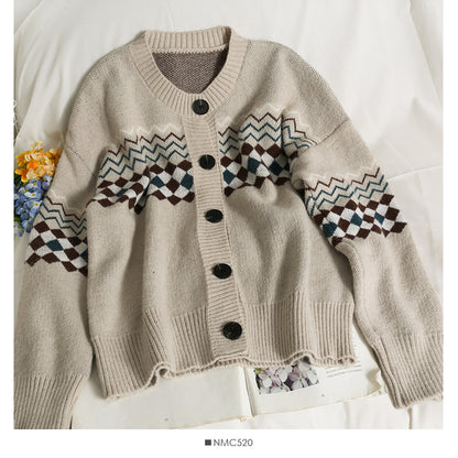New Plaid single breasted cardigan long sleeved sweater  2055