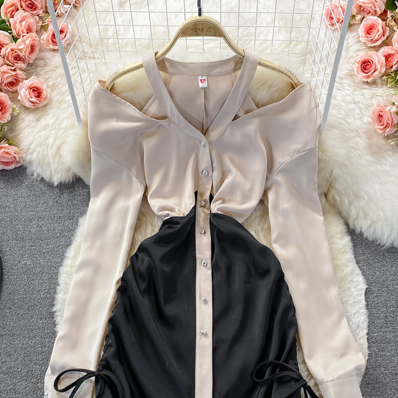 Feminine one shoulder celebrity hip skirt  2922