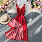 Elegant suspender skirt open back low chest sexy split wave point dress  2876
