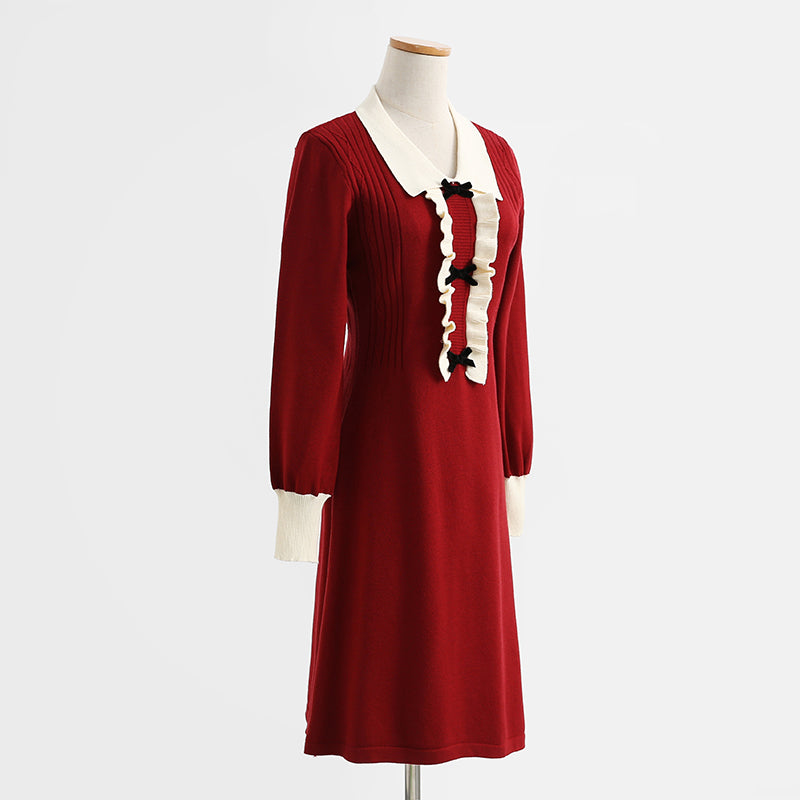 Red dress, knitted dress, small and thin, with a bottomed skirt inside  2441