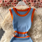 Fashion contrast color stitching slim wrap hip skirt  2736