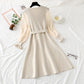 Bottomed skirt bubble sleeve lace stitching long sleeve knitted dress slim fit  2453
