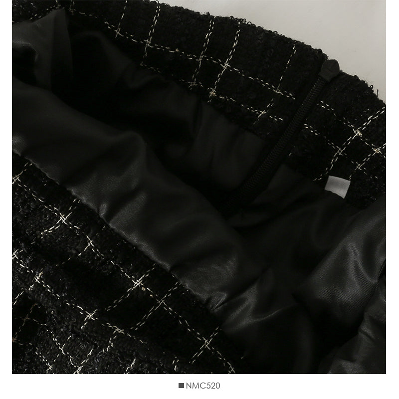 Jupe portefeuille taille haute slim en tweed vintage à carreaux de style Hong Kong 2622