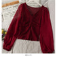 Korean Chiffon stitched bubble long sleeve T-shirt  2027