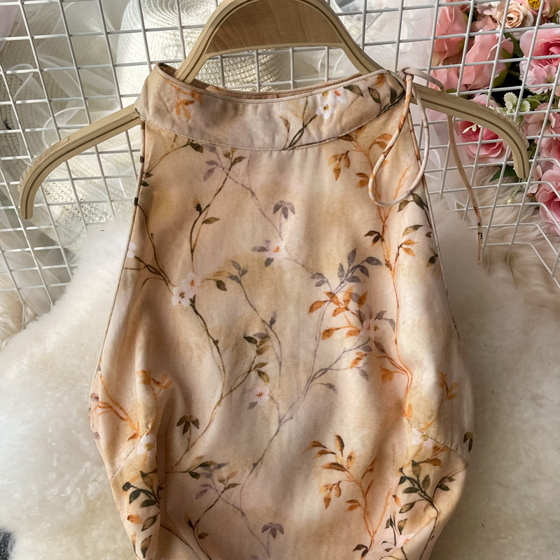 Stand collar slim, feminine temperament, Floral Chiffon Dress  3058