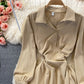 Slim long sleeve irregular A-line shirt skirt  2860