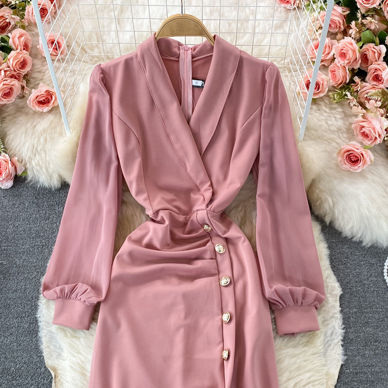 Suit collar waist slit dress elegant temperament Hip Wrap slit skirt  3233