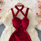 Neck off shoulder slim wrap hip suspender dress  2733