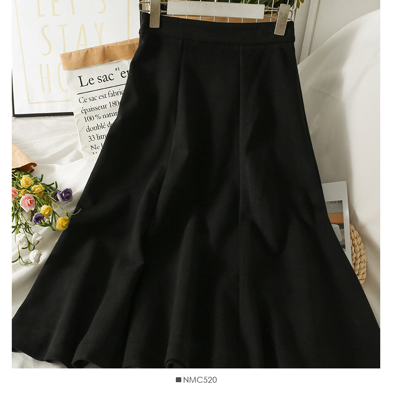 Retro temperament versatile solid color skirt women  2545