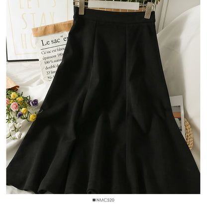 Retro temperament versatile solid color skirt women  2545