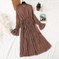 Long sleeve pleated flare sleeve Vintage bow tie chiffon skirt knee length skirt  2452