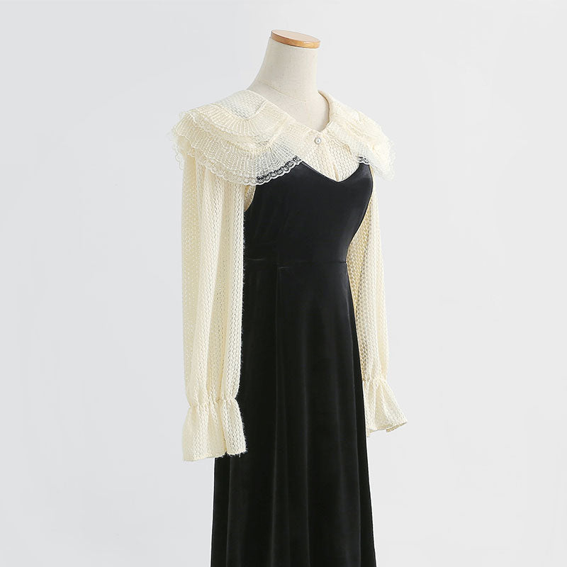 Hepburn black suspender dress two piece suit female  2273