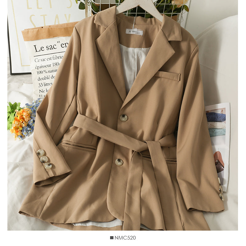 Bow tie tie high waist two button small suit women's medium and long coat  2096