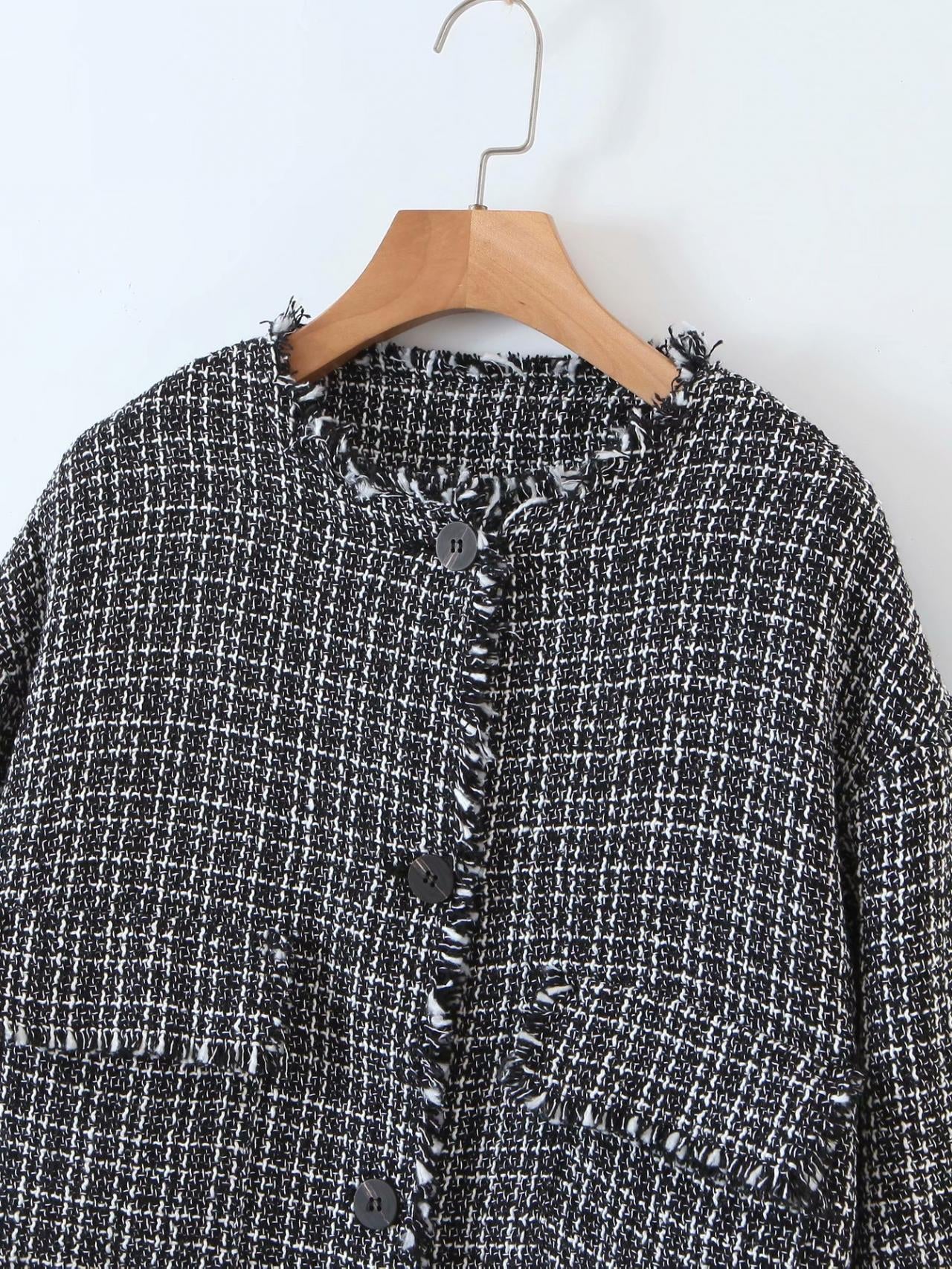 herbstlicher Wollpullover für Damen mit kurzer, fransiger Strickjacke 1386