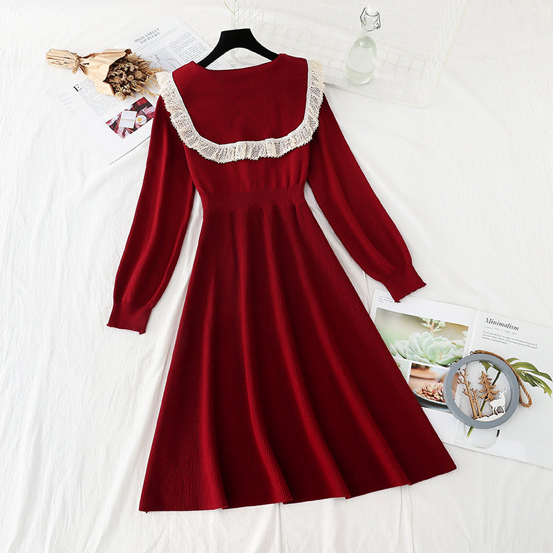 Solid color thin bottomed sweater with temperament slim skirt  2308