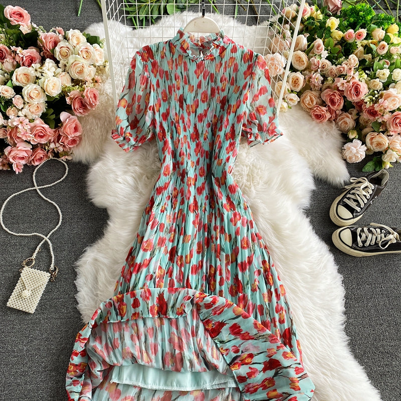 Floral Chiffon Pleated Dress  2881