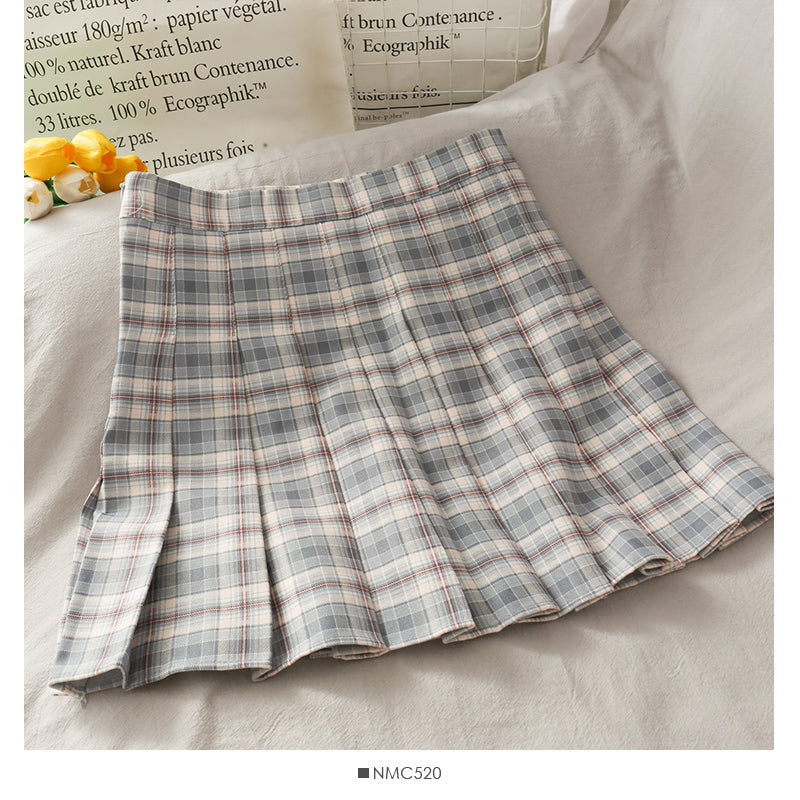 Small fresh Plaid pleated skirt women's sweet college style  2633