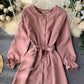 Long sleeve ruffle hem button down dress  1317