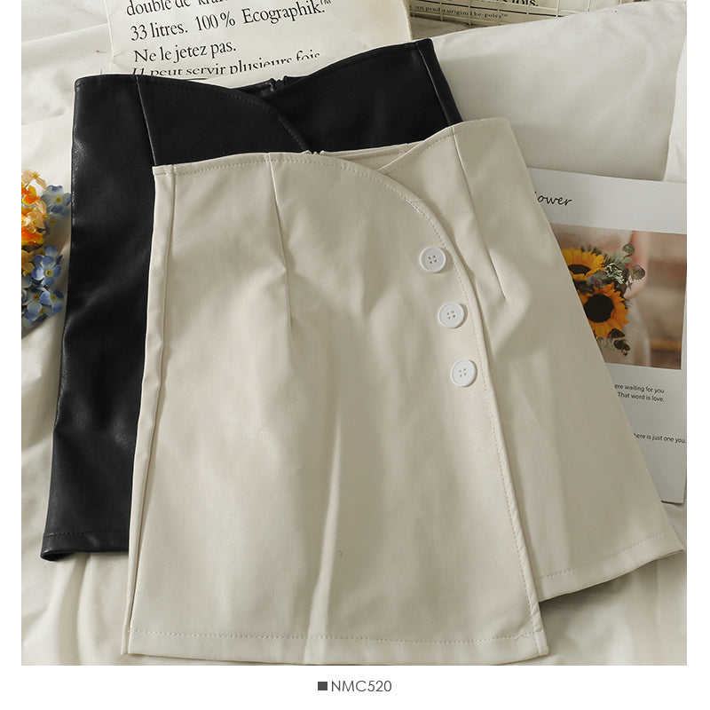 Unregelmäßiger kurzer Rock mit drei Knöpfen und hoher Taille für Damen 2615