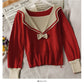 New bow V-neck contrast stitching women's T-shirt  1948