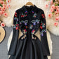 Celebrity temperament high-end Lapel embroidery dress  2916
