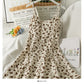Hong Kong style retro small fresh broken flower low neck backless suspender skirt  2688