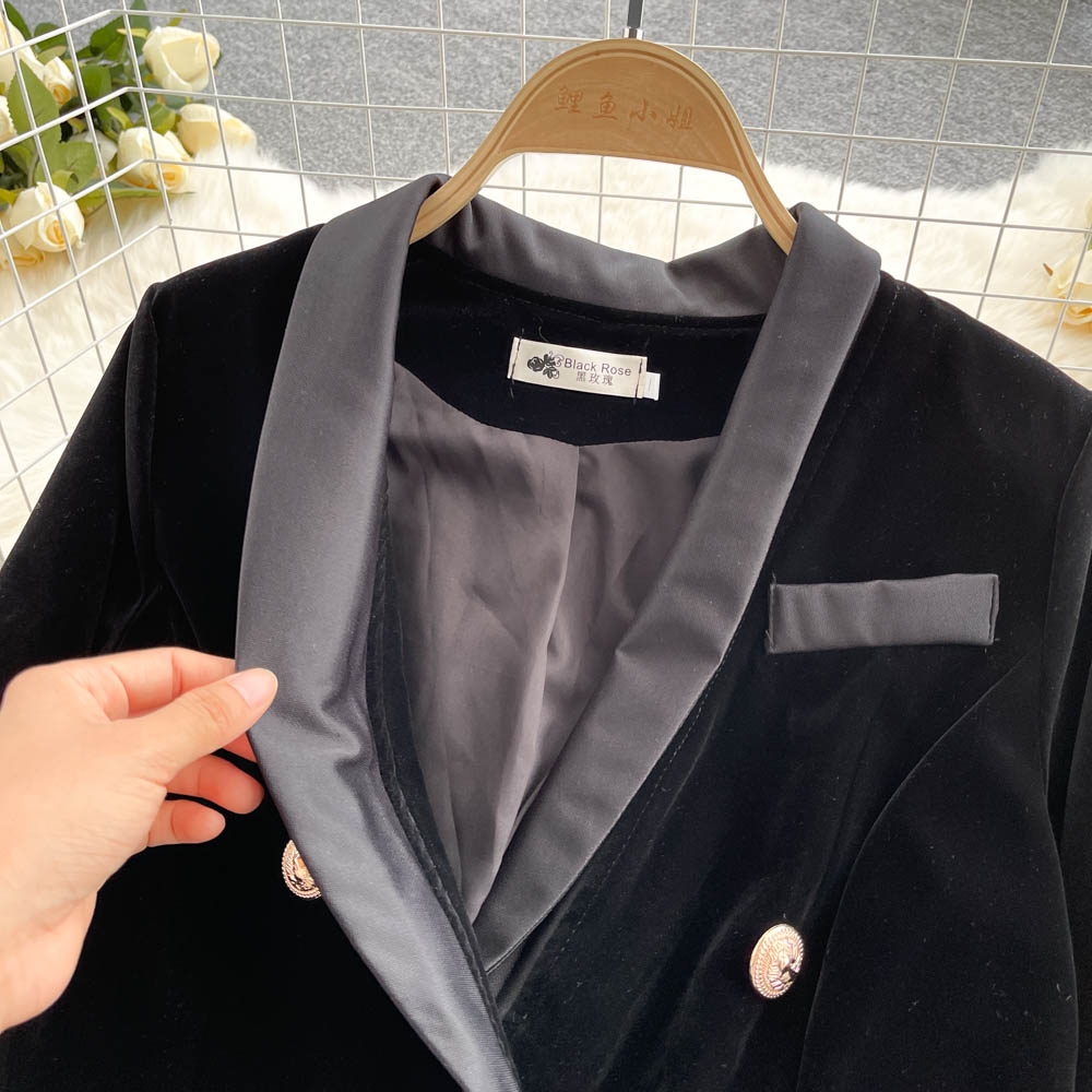 High end goddess suit collar velvet dress  1534
