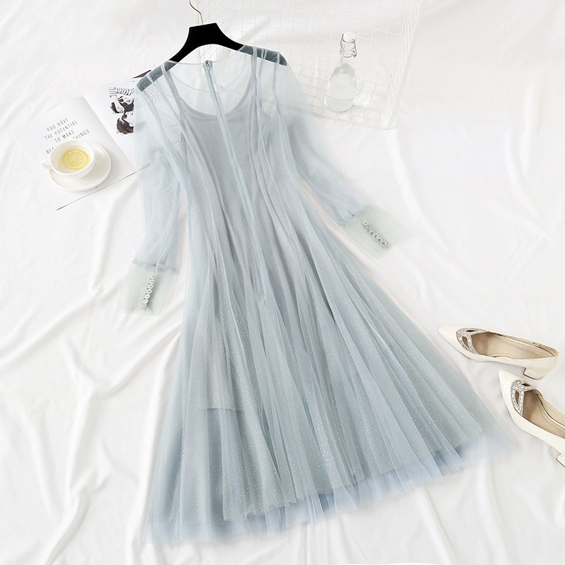 French minority retro doll skirt Sequin mesh dress  2470