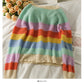 Elegant color stripe single breasted cardigan long sleeved sweater  1991