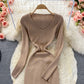 Tight elastic knitted skirt waist closing temperament split dress  2858