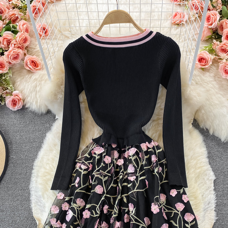 Netzbesticktes Kleid, elegantes Temperament, großer Swingrock 2913